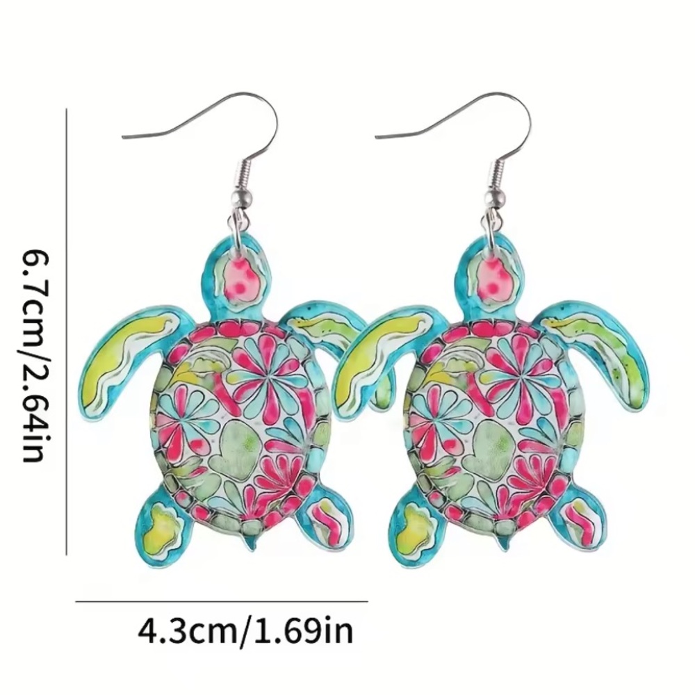 Colorful Turtle Acrylic Dangle Earrings - Picture 3 of 3